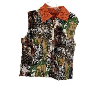 Women's Jungle Patchwork Reversible Stretch Scrunch Vest Size OS Multicolor